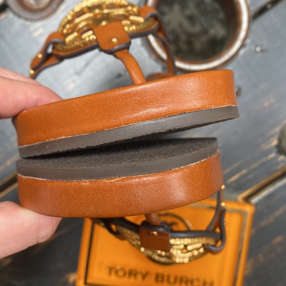 Tory Burch Gold Metal Logo & Studded Miller Cloud Sandals - Picture 13 of 16